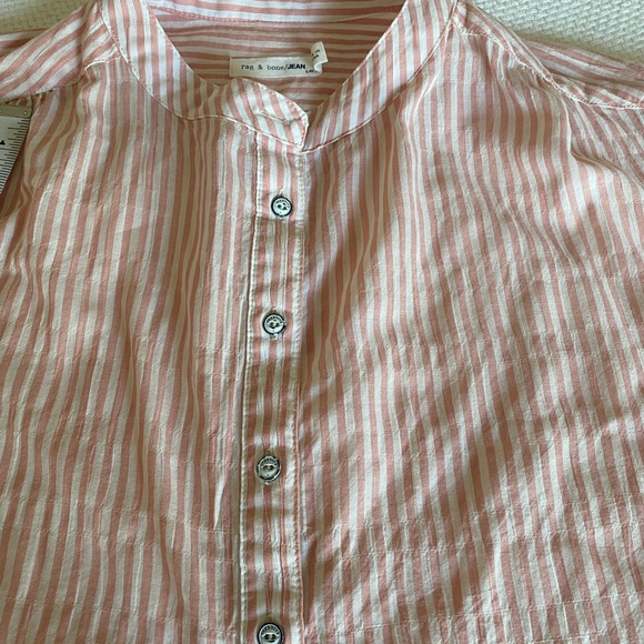 Rag & Bone Peach and White Striped Shirt Size Large - Picture 10 of 16